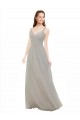 Vendeurs de Argent Trapèze Bretelles spaghetti Col V Mousseline Longue Robes demoiselle d'honneur
