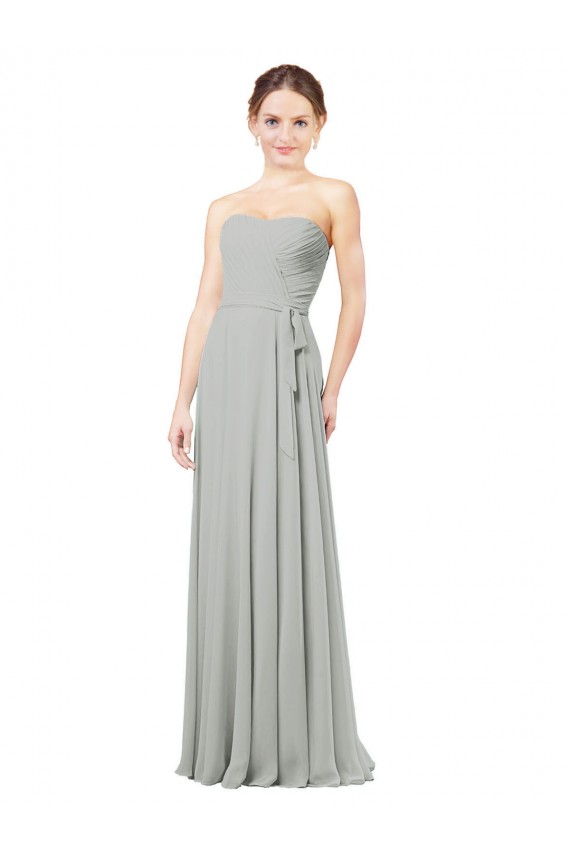 Vendeurs de Argent Trapèze Mousseline Longue Robes demoiselle d'honneur