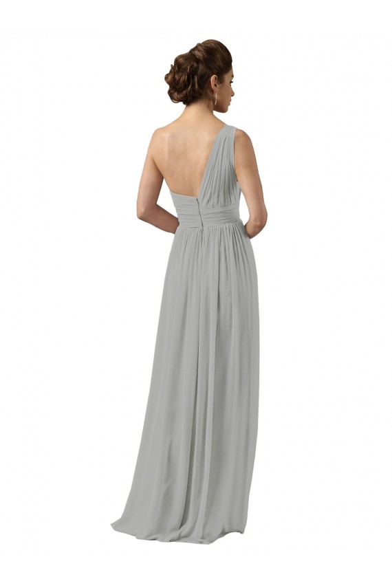 Vendeurs de Argent Trapèze Mousseline Longue Robes demoiselle d'honneur