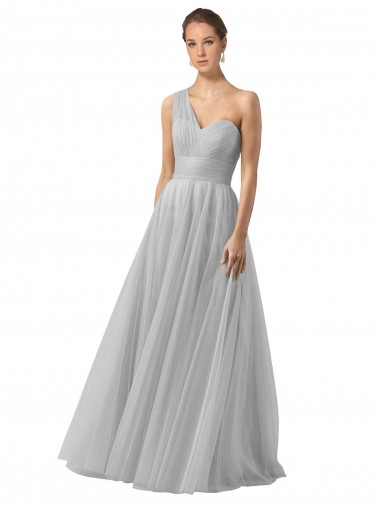 Vendeurs de Argent Trapèze Tulle Longue Robes demoiselle d'honneur