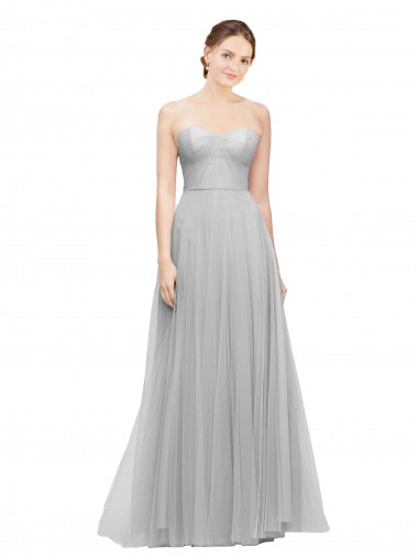 Vendeurs de Argent Trapèze Tulle Longue Robes demoiselle d'honneur