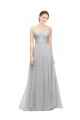 Vendeurs de Argent Trapèze Tulle Longue Robes demoiselle d'honneur