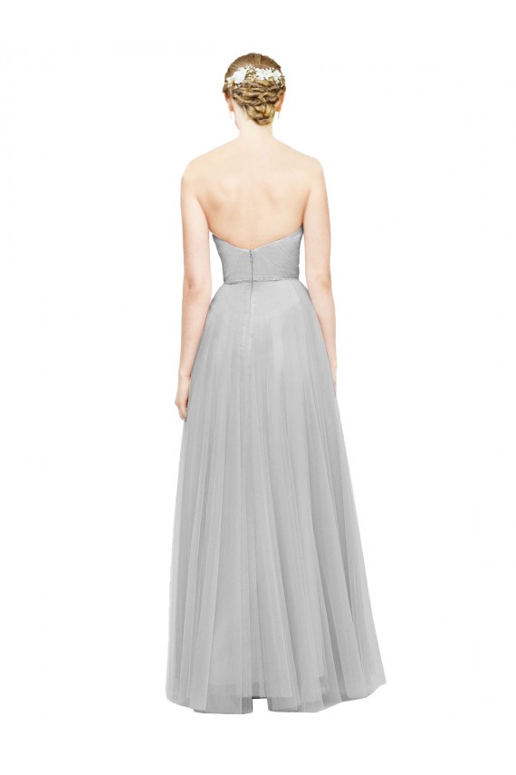 Vendeurs de Argent Trapèze Tulle Longue Robes demoiselle d'honneur