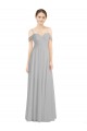 Vendeurs de Argent Trapèze Épaule Dénudée Bretelles spaghetti Mousseline Longue Robes demoiselle d'honneur