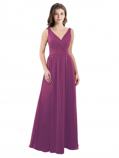 Vendeurs de Baie sauvage Trapèze Col V Mousseline Longue Robes demoiselle d'honneur