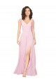 Vendeurs de Barely Rose Trapèze Col V Mousseline Longue Robes demoiselle d'honneur