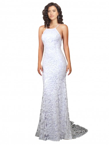 Vendeurs de Blanc Fourreau Col Haut Balayage train Dentelle Robes de mariée
