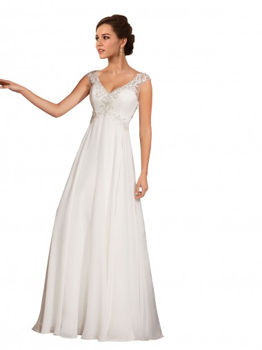 Vendeurs de Blanc Fourreau Col V Mousseline Dentelle Robes de mariée