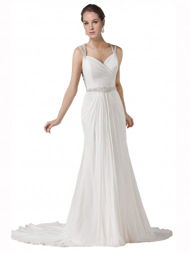 Vendeurs de Blanc Fourreau Mousseline Plage Robes de mariée