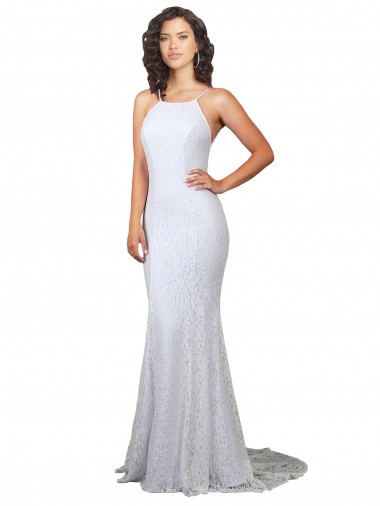 Vendeurs de Blanc Sirène Col Haut Balayage train Dentelle Robes de mariée