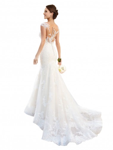 Vendeurs de Blanc Sirène Illusion Dentelle Robes de mariée