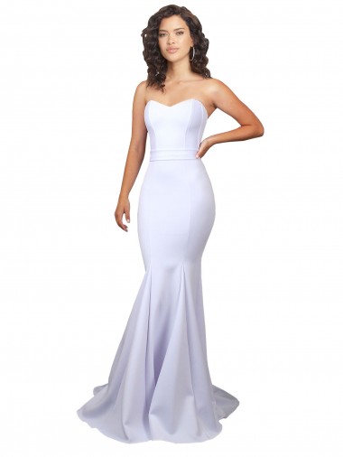 Vendeurs de Blanc Sirène Sans bretelle Col Haut Crêpe Stretch Simple Plage Robes de mariée