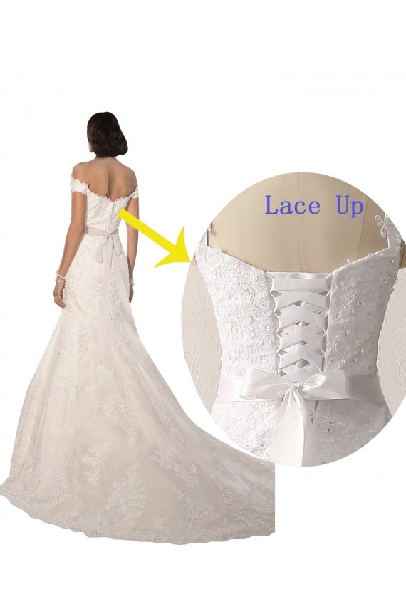 Vendeurs de Blanc Sirène Épaule Dénudée Dentelle Plage Robes de mariée