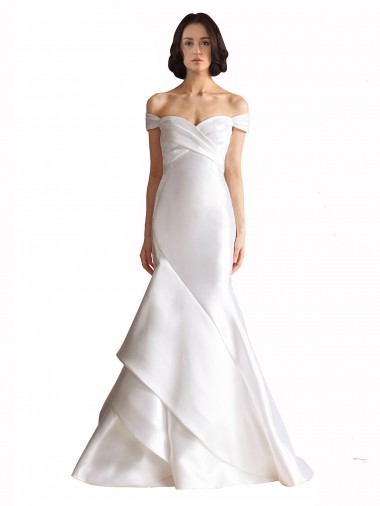 Vendeurs de Blanc Sirène Épaule Dénudée Satiné Plage Robes de mariée