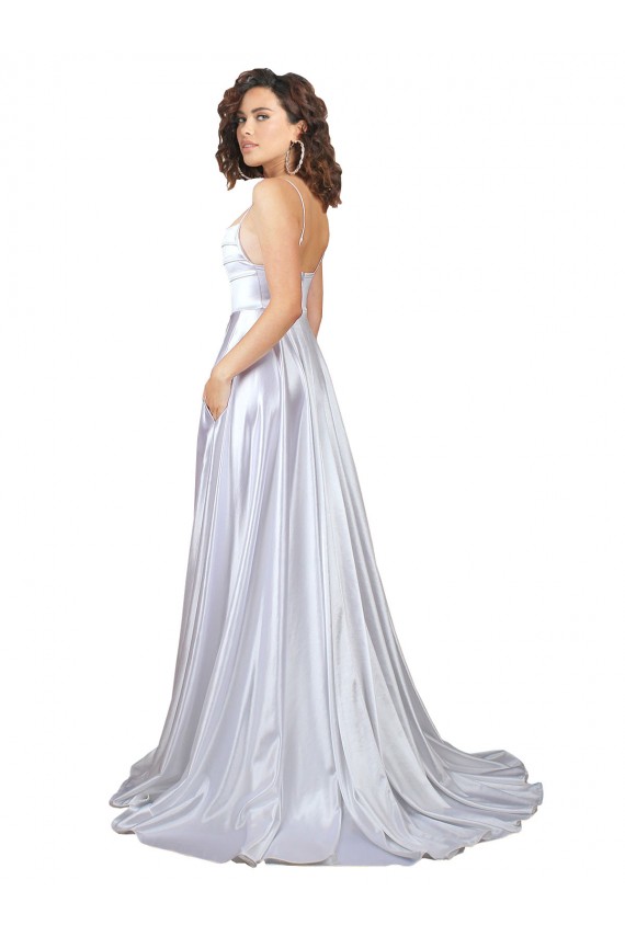 Vendeurs de Blanc Trapèze Bretelles spaghetti Satiné Stretch Simple Plage Robes de mariée