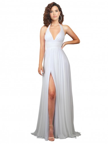 Vendeurs de Blanc Trapèze Col V Balayage train Mousseline Longue Robes demoiselle d'honneur