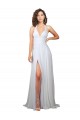 Vendeurs de Blanc Trapèze Col V Balayage train Mousseline Simple Plage Robes de mariée