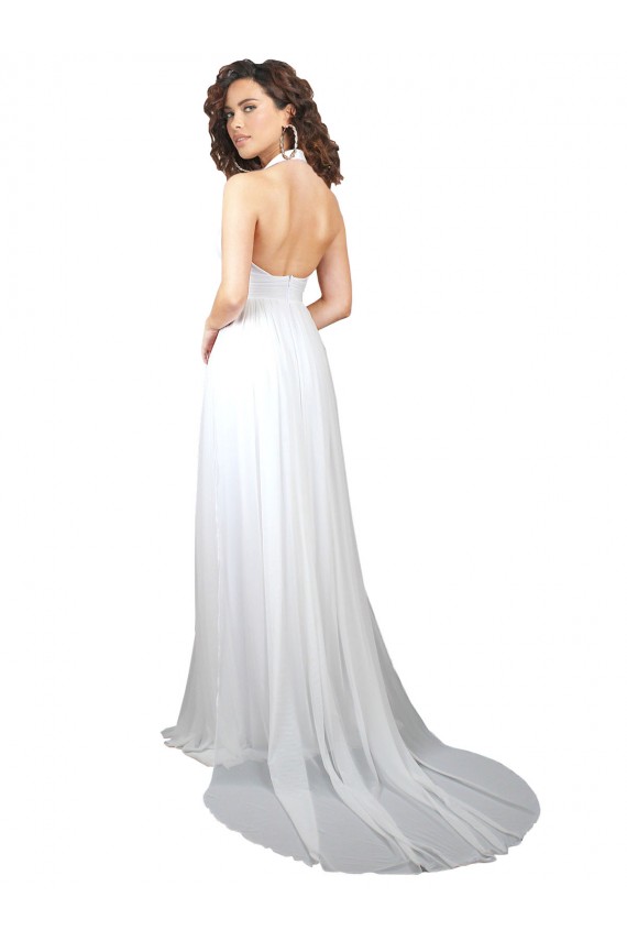 Vendeurs de Blanc Trapèze Col V Balayage train Mousseline Simple Plage Robes de mariée