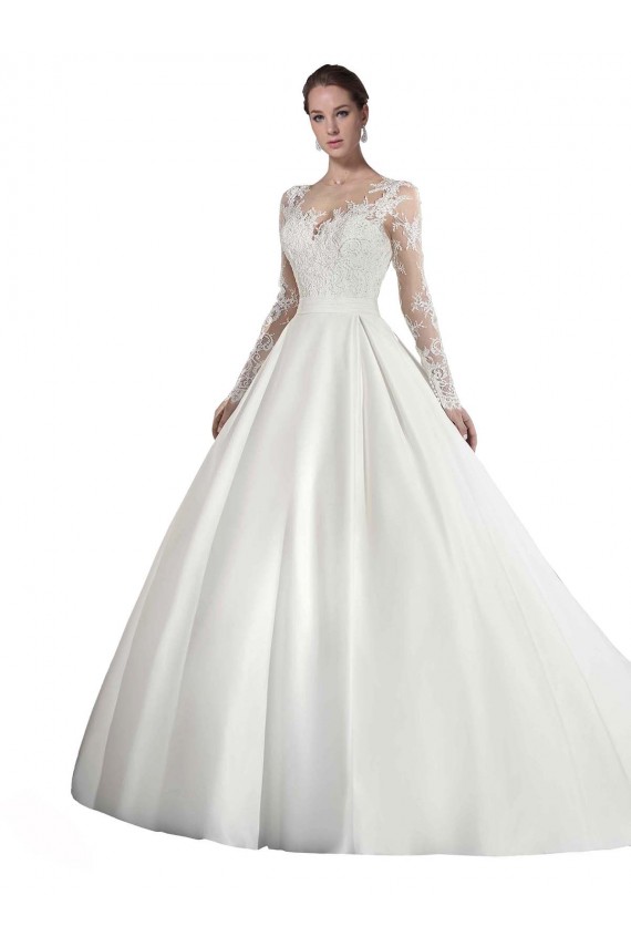 Vendeurs de Blanc Trapèze Illusion Traîne cathédrale Satiné Dentelle Robes de mariée
