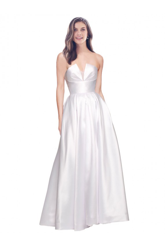 Vendeurs de Blanc Trapèze Sans bretelle Satiné Stretch Longue Formelles Robes demoiselle d'honneur / Robes de soirée / Robes de bal