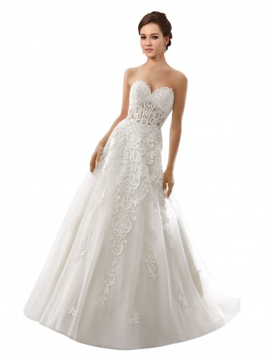 Vendeurs de Blanc Trapèze Tulle Dentelle Robes de mariée
