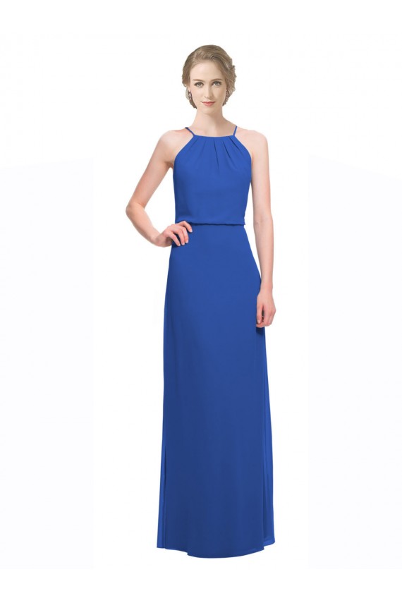 Vendeurs de Bleu 135 Trapèze Bretelles spaghetti Mousseline Longue Robes demoiselle d'honneur
