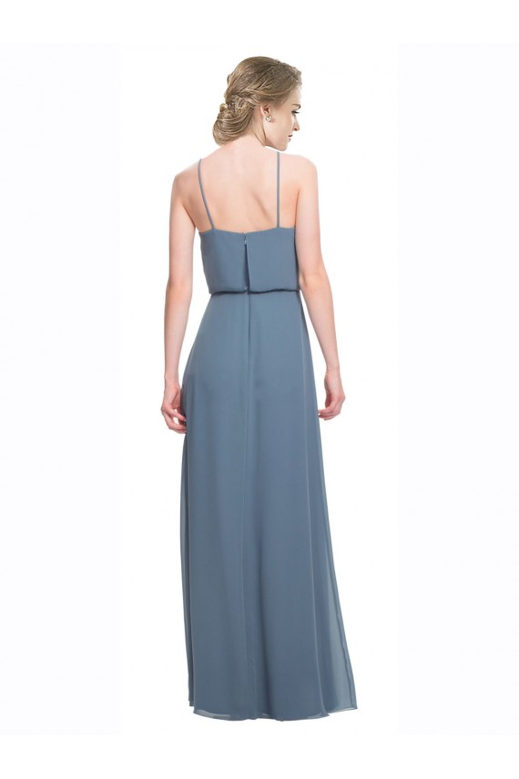 Vendeurs de Bleu 135 Trapèze Bretelles spaghetti Mousseline Longue Robes demoiselle d'honneur