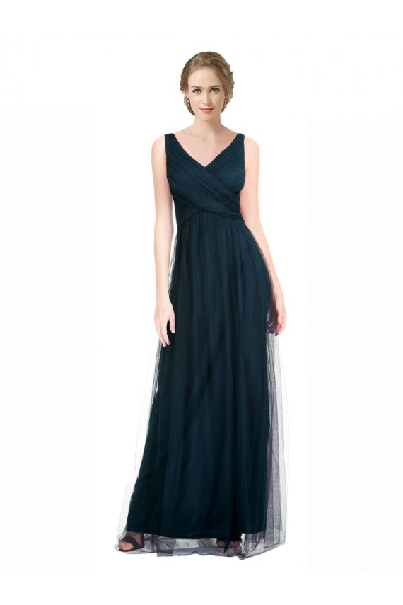 Vendeurs de Bleu 7 Trapèze Col V Tulle Longue Robes demoiselle d'honneur