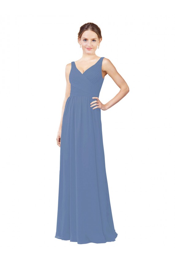 Vendeurs de Bleu Windsor Fourreau Col V Mousseline Longue Robes demoiselle d'honneur
