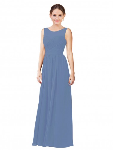 Vendeurs de Bleu Windsor Fourreau Illusion Mousseline Longue Robes demoiselle d'honneur