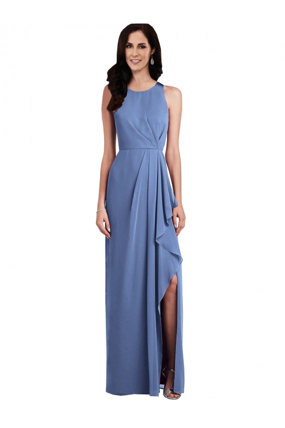 Vendeurs de Bleu Windsor Trapèze Col bijou Mousseline Longue Robes demoiselle d'honneur