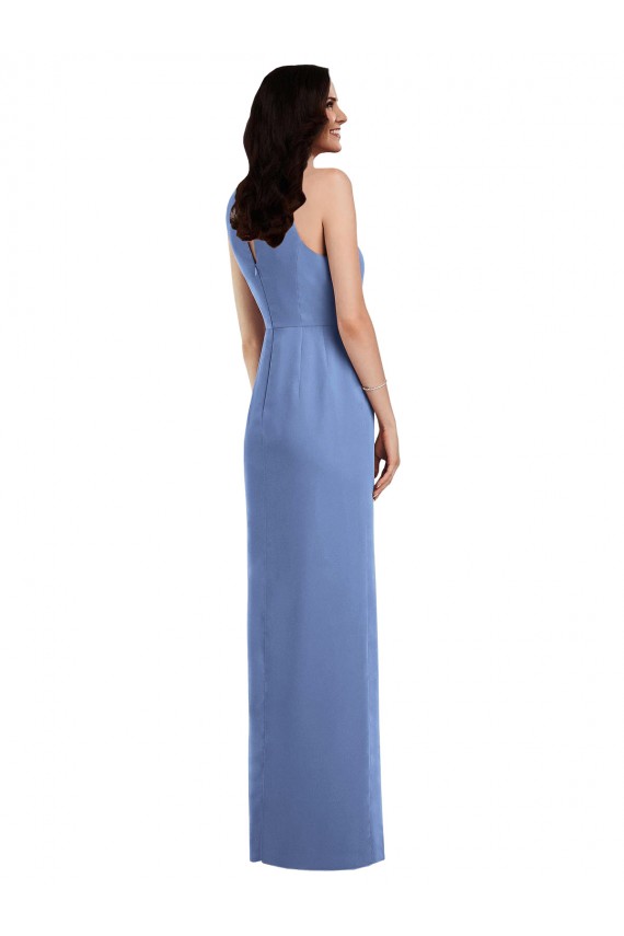 Vendeurs de Bleu Windsor Trapèze Col bijou Mousseline Longue Robes demoiselle d'honneur