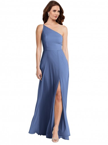 Vendeurs de Bleu Windsor Trapèze Mousseline Longue Formelles Robes demoiselle d'honneur / Robes de soirée