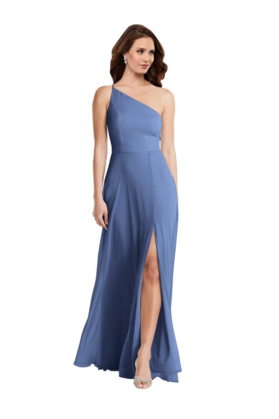 Vendeurs de Bleu Windsor Trapèze Mousseline Longue Formelles Robes demoiselle d'honneur / Robes de soirée