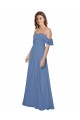 Vendeurs de Bleu Windsor Trapèze Épaule Dénudée Sans bretelle Mousseline Longue Robes demoiselle d'honneur