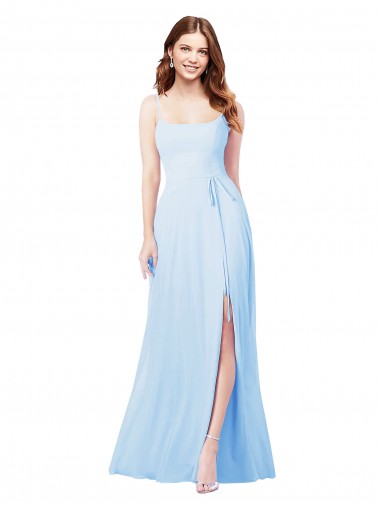Vendeurs de Bleu ciel clair Fourreau Bretelles spaghetti Col Carré Mousseline Longue Robes demoiselle d'honneur