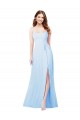 Vendeurs de Bleu ciel clair Fourreau Bretelles spaghetti Col Carré Mousseline Longue Robes demoiselle d'honneur
