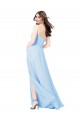 Vendeurs de Bleu ciel clair Fourreau Bretelles spaghetti Col Carré Mousseline Longue Robes demoiselle d'honneur