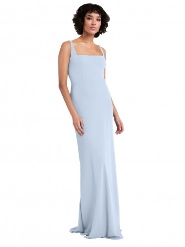 Vendeurs de Bleu ciel clair Fourreau Col Carré Crêpe Stretch Longue Robes demoiselle d'honneur / Robes de bal