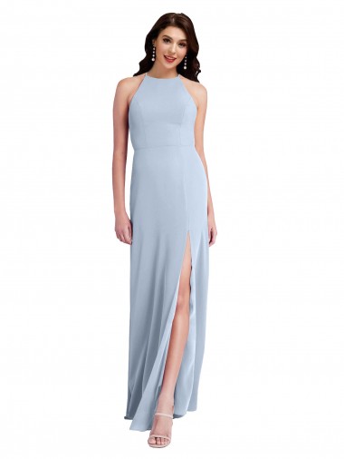 Vendeurs de Bleu ciel clair Fourreau Licou Col Haut Crêpe Stretch Longue Formelles Robes demoiselle d'honneur / Robes de soirée / Robes de bal
