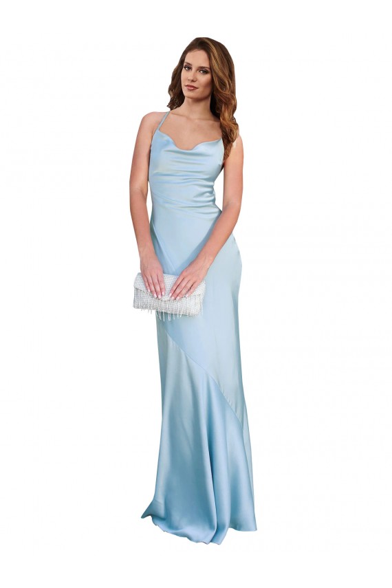 Vendeurs de Bleu ciel clair Fourreau Satiné Soyeux Longue Formelles Robes demoiselle d'honneur / Robes de soirée / Robes de bal