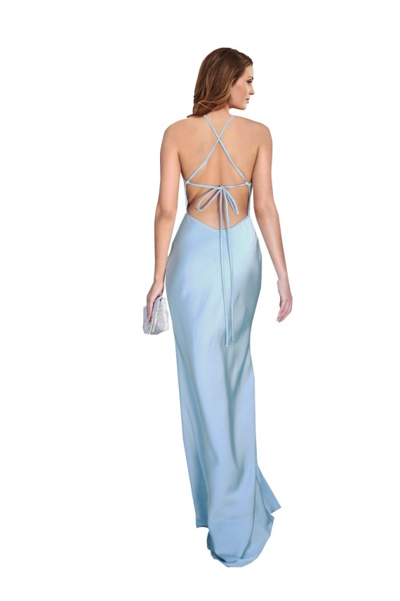Vendeurs de Bleu ciel clair Fourreau Satiné Soyeux Longue Formelles Robes demoiselle d'honneur / Robes de soirée / Robes de bal