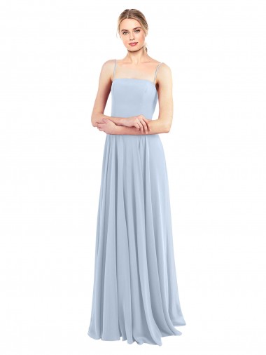 Vendeurs de Bleu ciel clair Trapèze Bretelles spaghetti Col Carré Mousseline Longue Robes demoiselle d'honneur