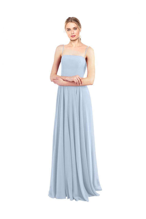 Vendeurs de Bleu ciel clair Trapèze Bretelles spaghetti Col Carré Mousseline Longue Robes demoiselle d'honneur
