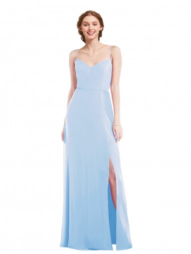 Vendeurs de Bleu ciel clair Trapèze Bretelles spaghetti Col V Mousseline Longue Formelles Robes demoiselle d'honneur / Robes de soirée