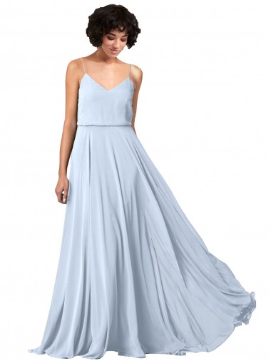 Vendeurs de Bleu ciel clair Trapèze Bretelles spaghetti Col V Mousseline Longue Robes demoiselle d'honneur