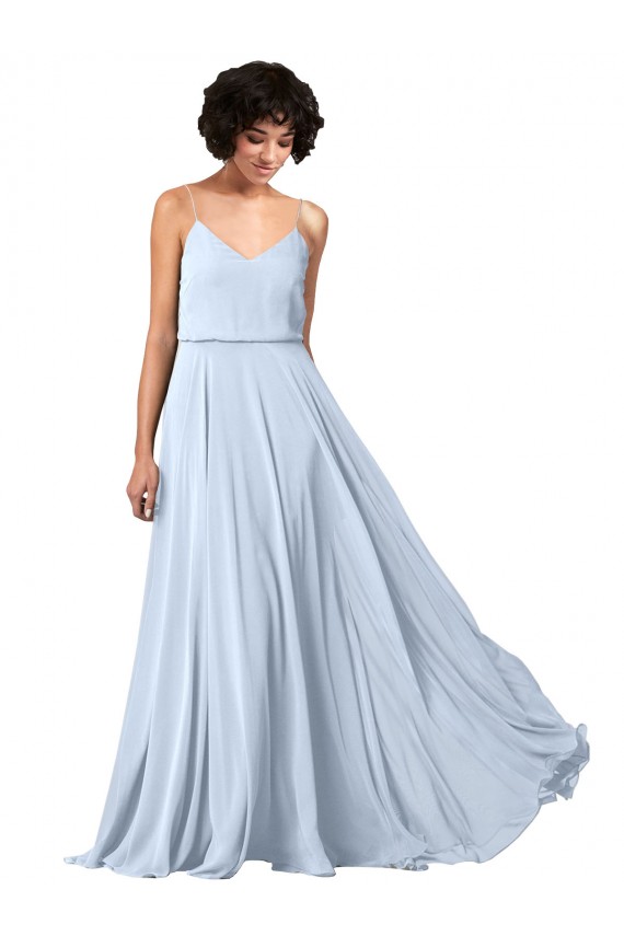 Vendeurs de Bleu ciel clair Trapèze Bretelles spaghetti Col V Mousseline Longue Robes demoiselle d'honneur