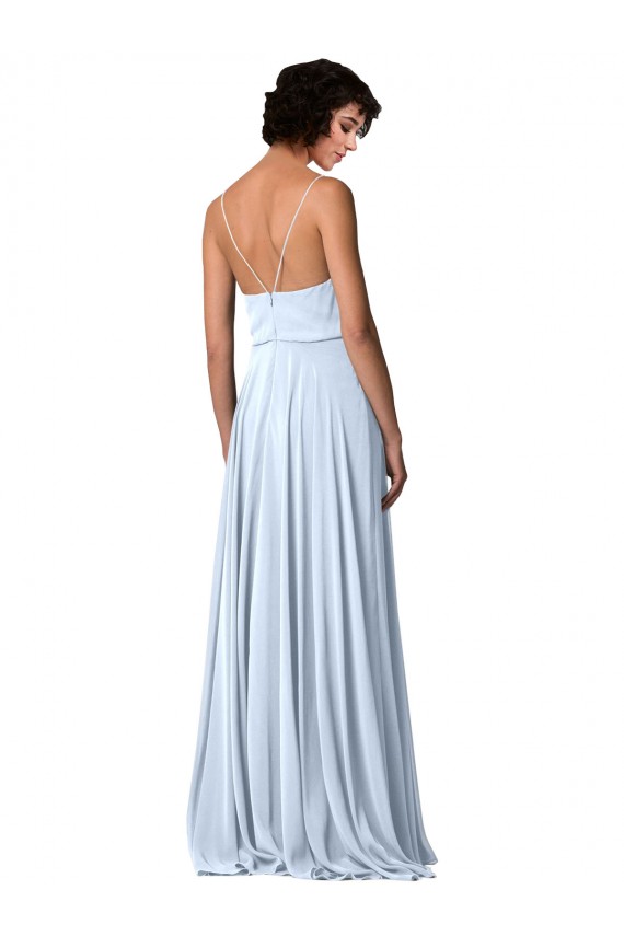 Vendeurs de Bleu ciel clair Trapèze Bretelles spaghetti Col V Mousseline Longue Robes demoiselle d'honneur