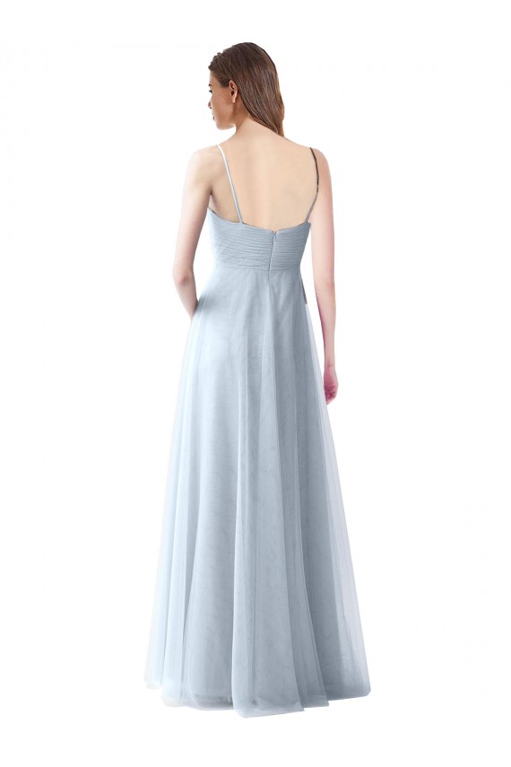 Vendeurs de Bleu ciel clair Trapèze Bretelles spaghetti Col V Tulle Longue Robes demoiselle d'honneur