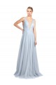 Vendeurs de Bleu ciel clair Trapèze Bretelles spaghetti Col V Tulle Longue Robes demoiselle d'honneur